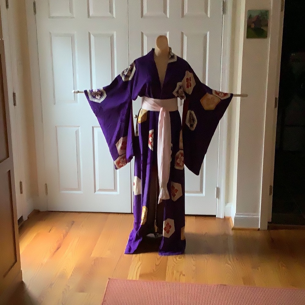Japanese Kimono Traditional Vintage Wedding  handmade silk floor length & sash